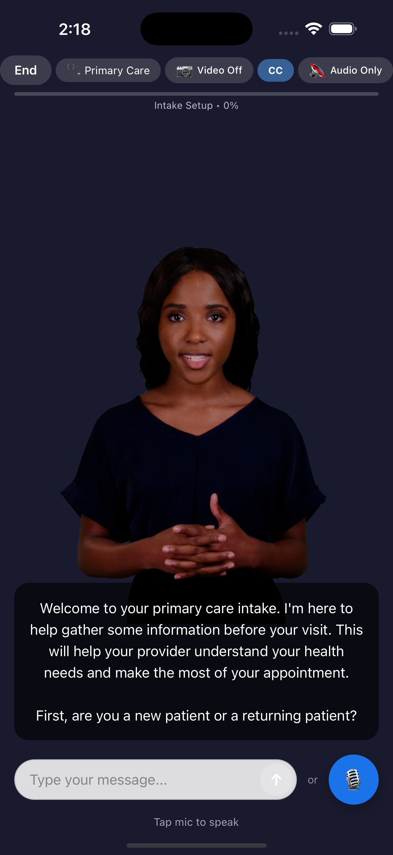Docatar beta — AI avatar in text mode